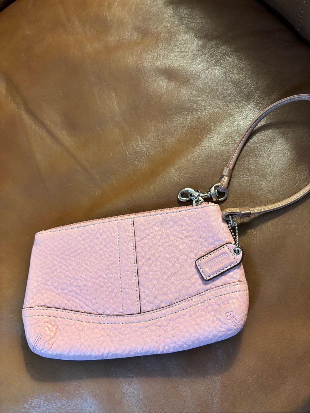Coach Pink Pebbled Leather Wristlet Clutch Y2K style